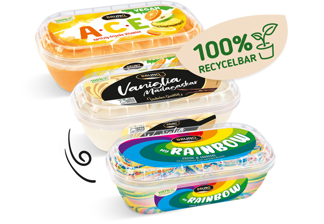 Aktuelle Eissorten recycelbar verpackt